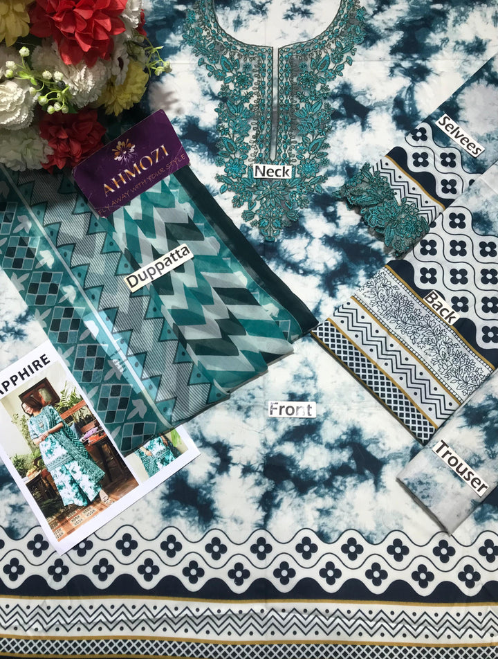 Sapphire Lawn Suit-Aarasta