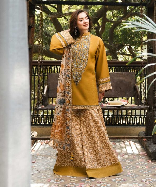 Sapphire Lawn Suit-Mustard-Lawn-Chiffon-Aarasta