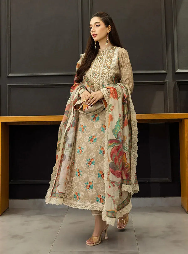Zainab Chottani Lawn Suit-Beige-Lawn-Chiffon-Aarasta