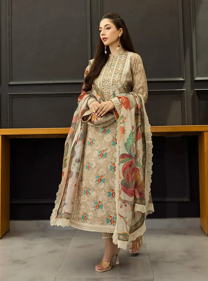 Zainab Chottani Lawn Suit-Beige-Lawn-Chiffon-Aarasta