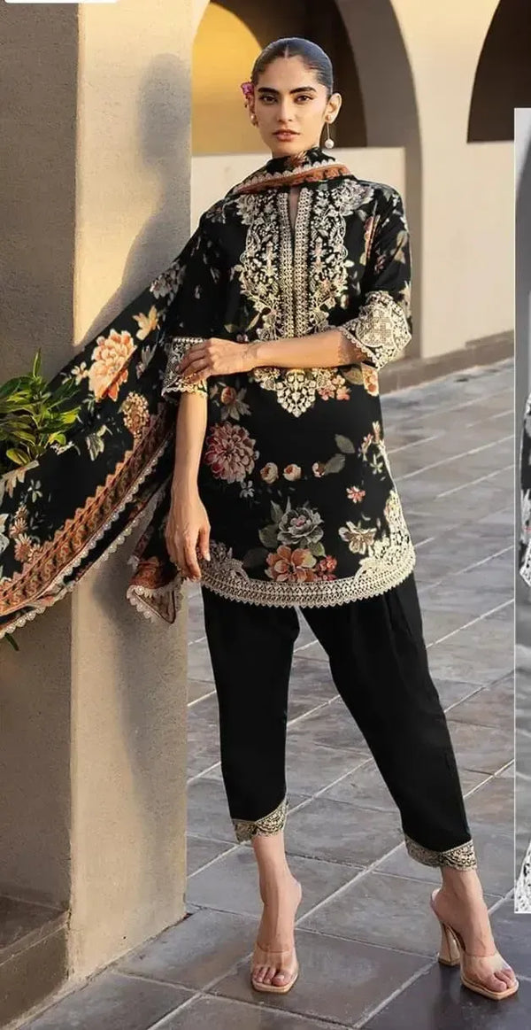 Zainab Chottani Lawn Suit-Black-Lawn-Chiffon-Aarasta