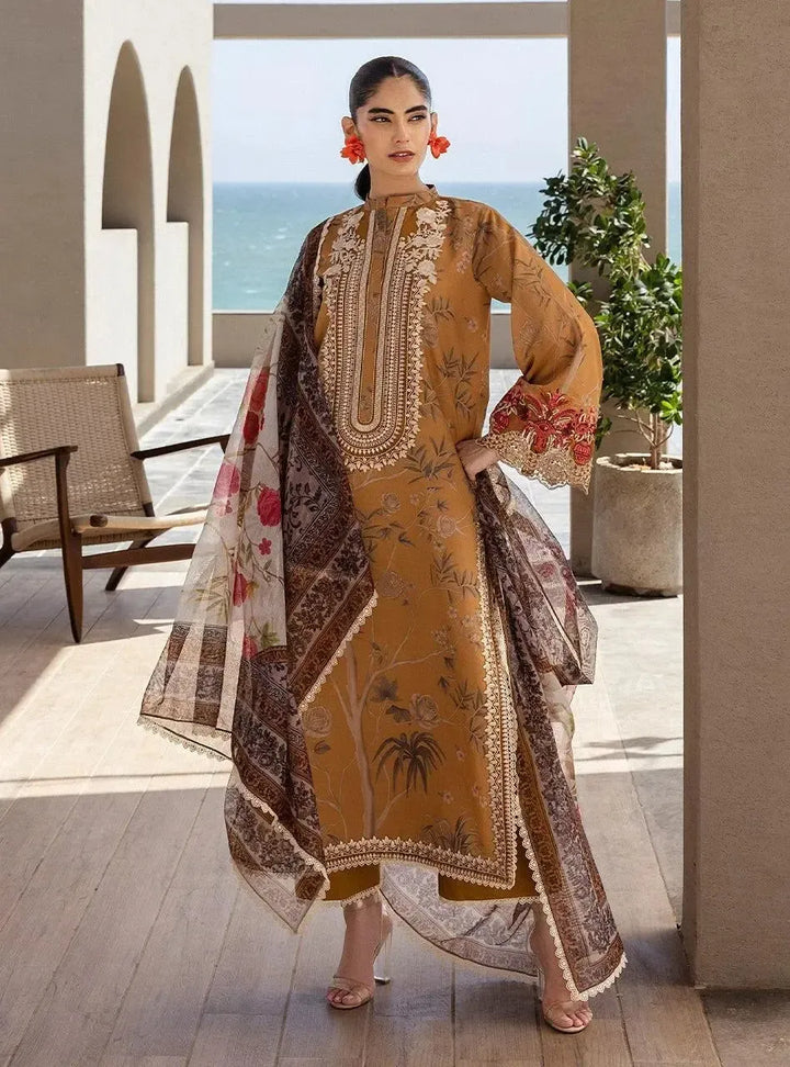 Zainab Chottani Lawn Suit-Mustard-Lawn-Chiffon-Aarasta