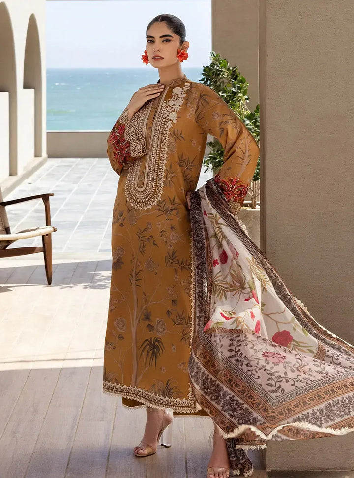 Zainab Chottani Lawn Suit-Mustard-Lawn-Chiffon-Aarasta