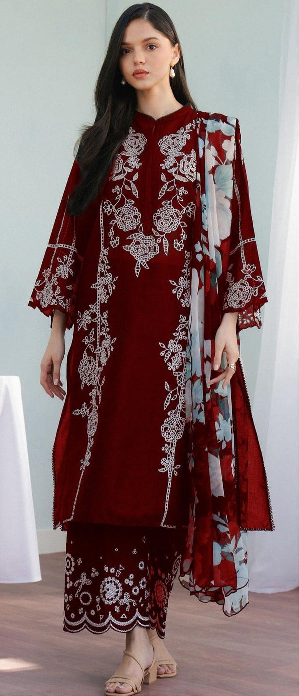 Coco Lawn Suit-Red-Lawn-Chiffon-Aarasta