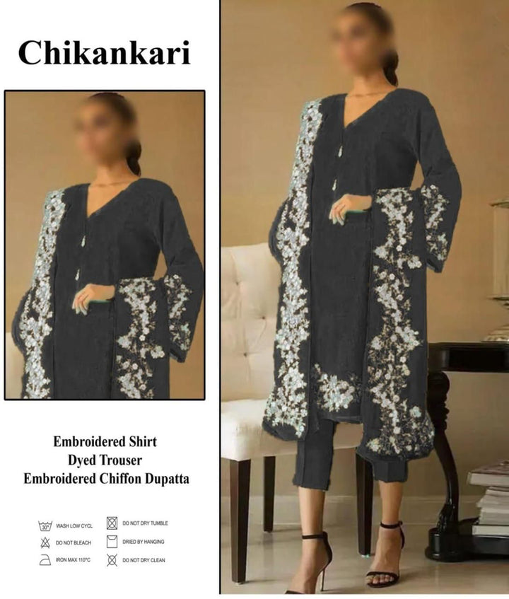 Zarqash Lawn Suit-Black-Lawn-Chiffon-Aarasta