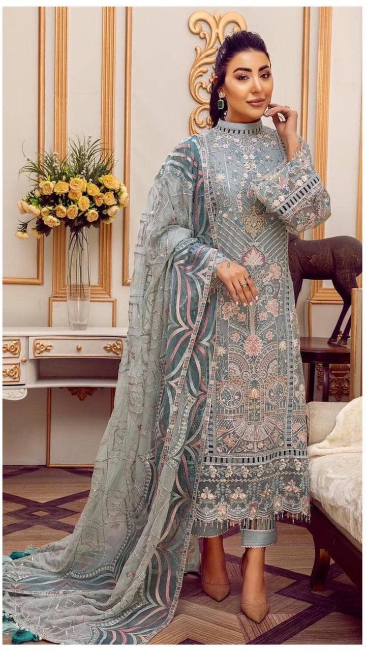 Adan Libas Chiffon Suit-Grey-Chiffon-Aarasta