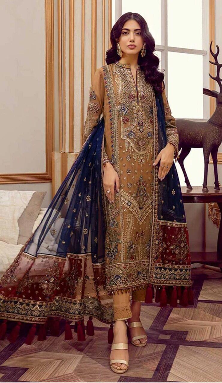 Adan Libas Organza Suit-Mustard-Organza-Aarasta