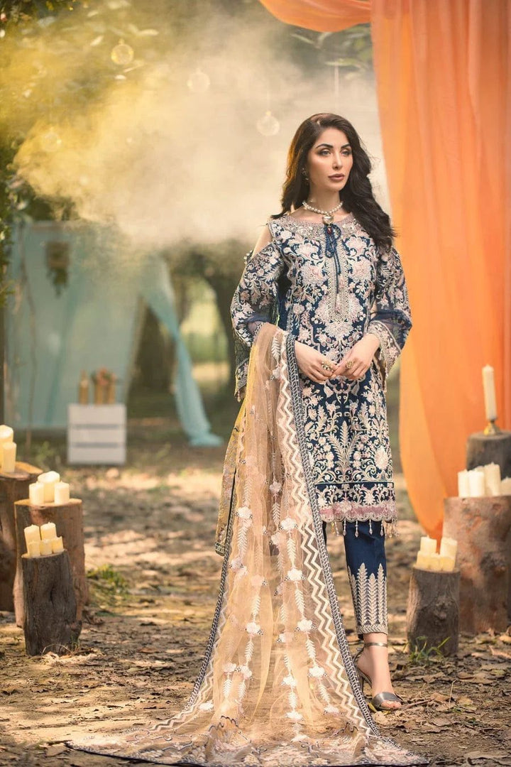 Adan Libas Organza Suit-Navy-Organza-Aarasta