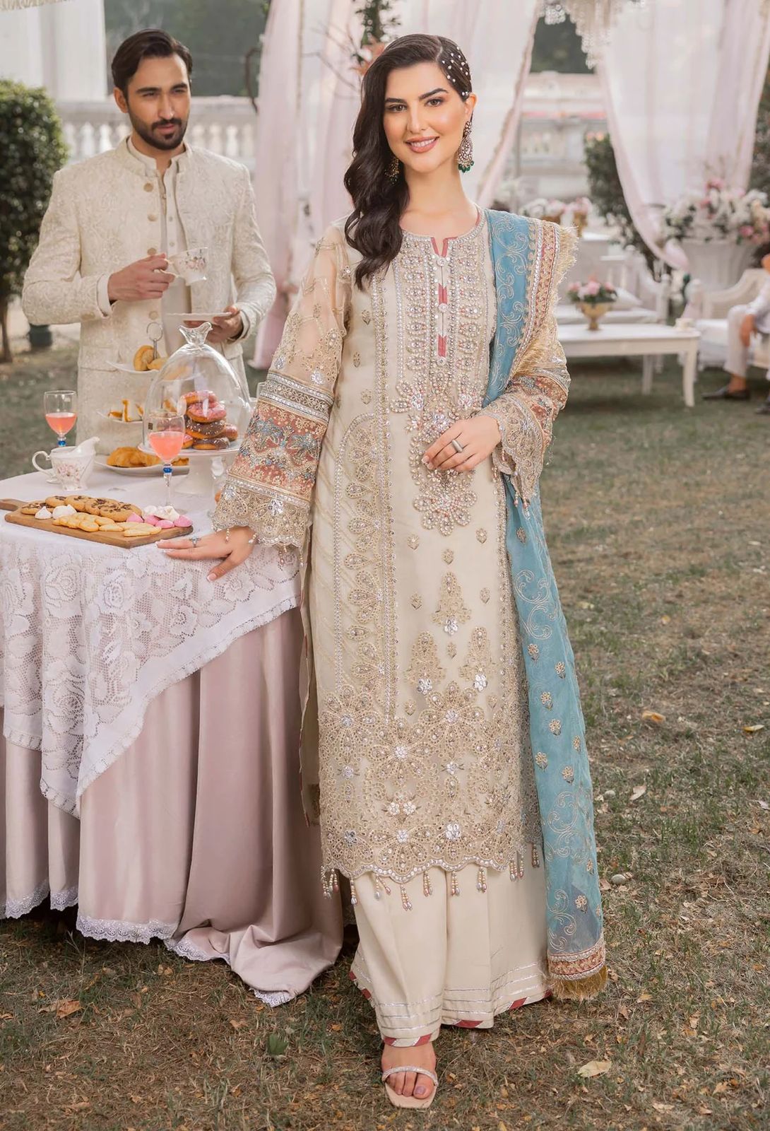 Adan Libas Organza Suit-Off White-Organza-Aarasta
