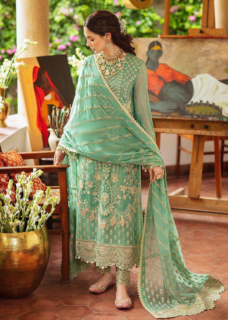 Afrozeh Chiffon Suit-Green-Chiffon-Aarasta