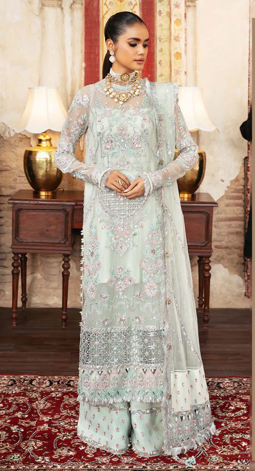 Afrozeh Organza Suit-Green-Organza-Aarasta