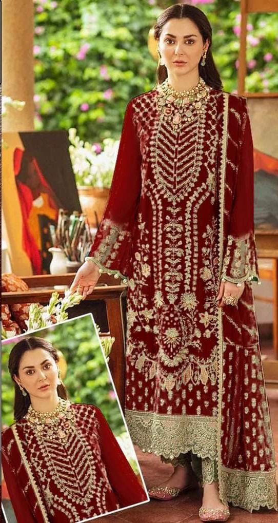 Afrozeh Chiffon Suit-Maroon-Chiffon-Aarasta