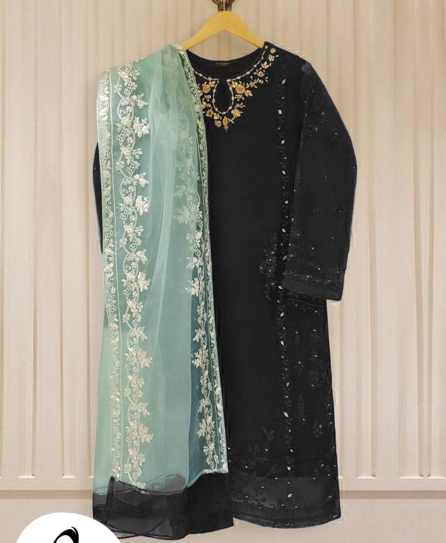 Agha Noor Organza Suit-Black-Organza-Aarasta