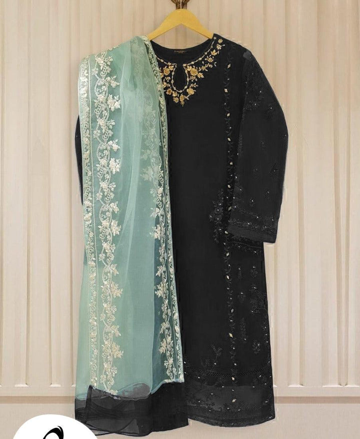 Agha Noor Organza Suit-Black-Organza-Aarasta