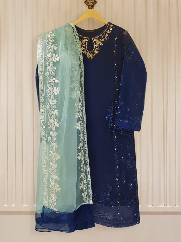 Agha Noor Organza Suit-Navy-Organza-Aarasta
