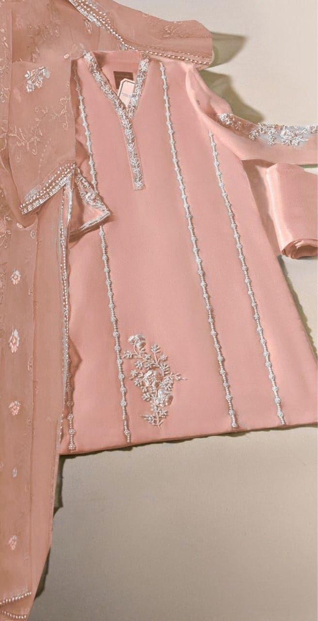 Agha Noor Organza Suit-Peach-Organza-Aarasta