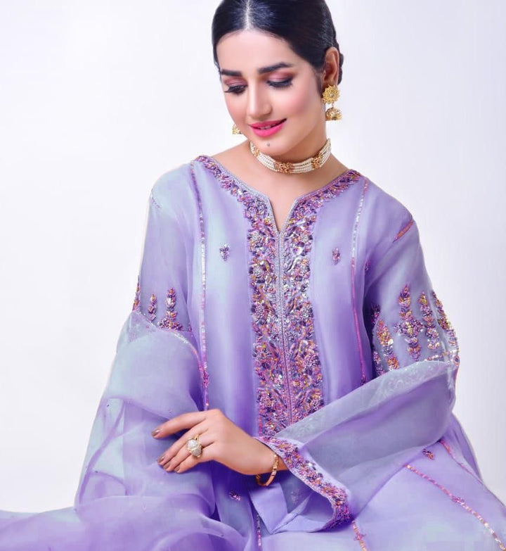 Agha Noor Organza Suit-Purple-Organza-Aarasta