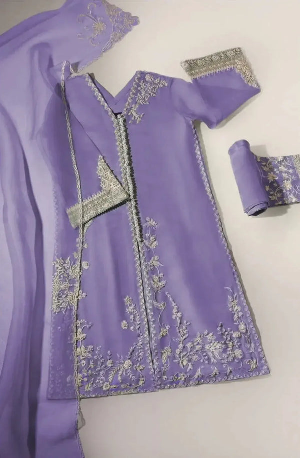 Agha Noor Organza Suit-Purple-Organza-Aarasta