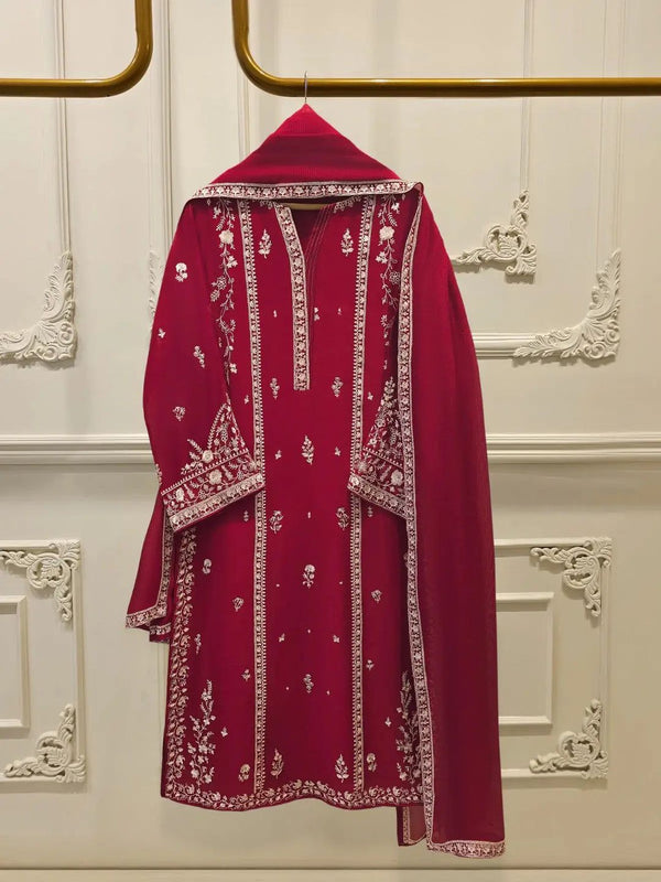 Agha Noor Chiffon Suit-Red-Chiffon-Aarasta