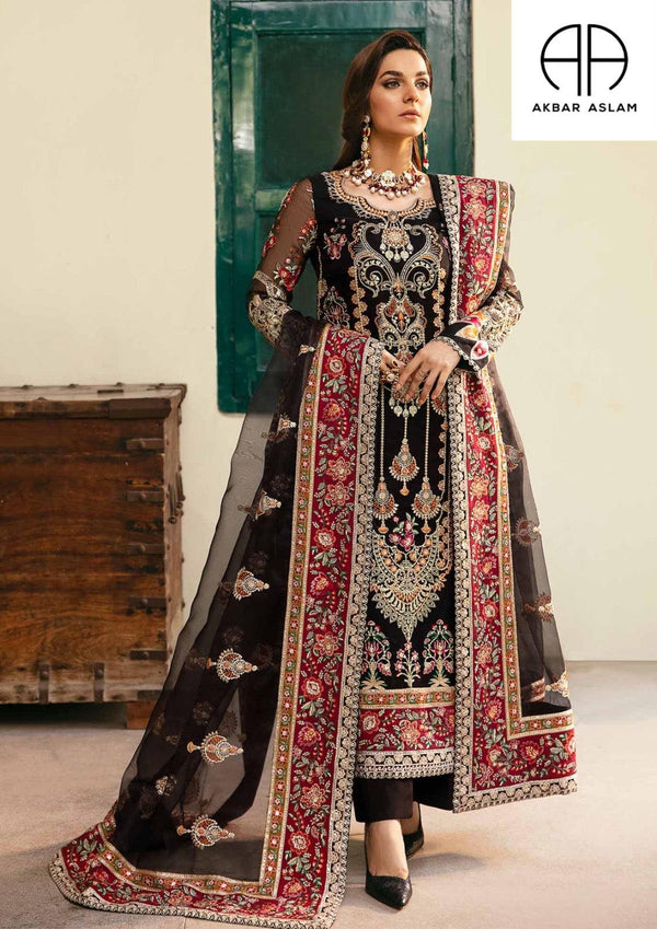 Akbar Aslam Organza Suit-Black-Organza-Aarasta
