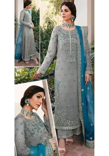 Akbar Aslam Organza Suit-Grey-Organza-Aarasta