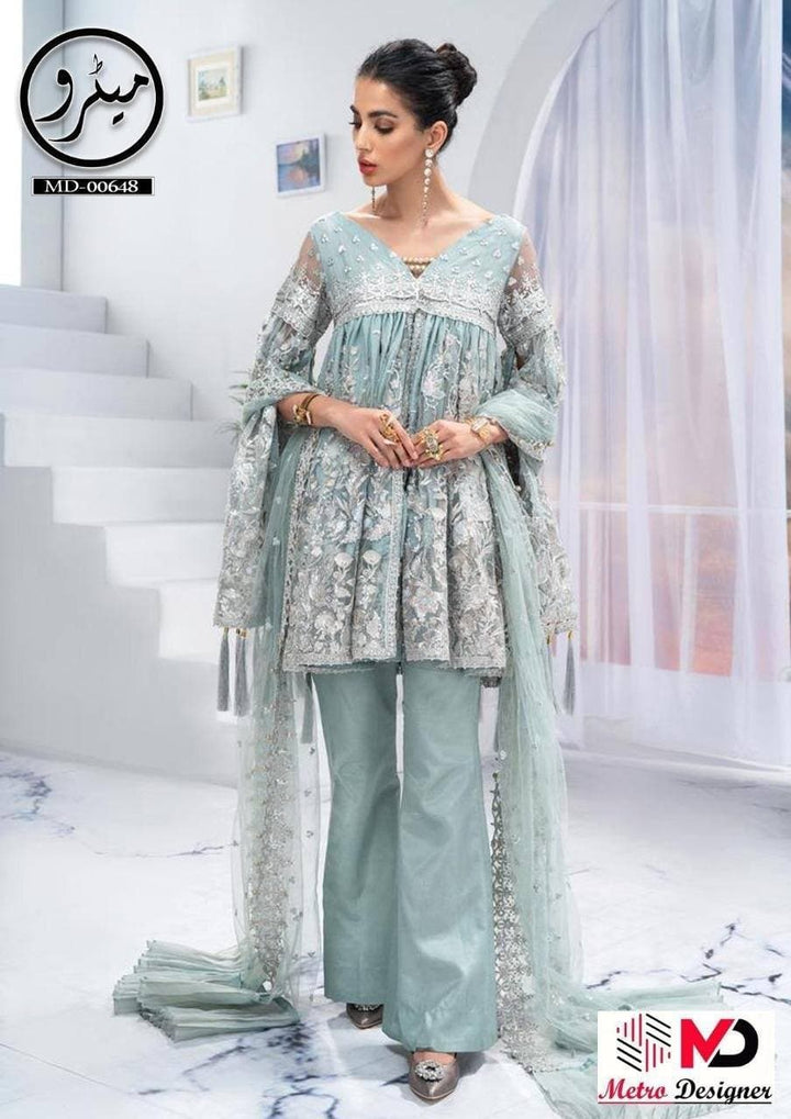 Akbar Aslam Net Suit-Sea Green-Net-Aarasta