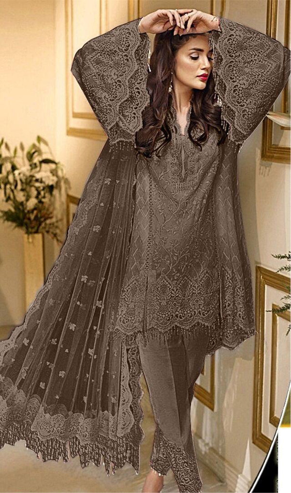 Anaya Organza Suit-Grey-Organza-Aarasta