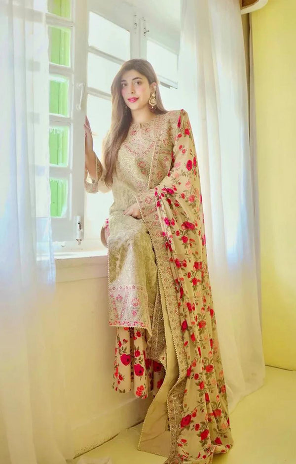 Aneelas Organza Suit-Beige-Organza-Aarasta
