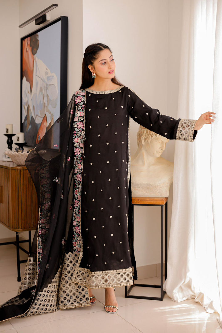 Aneela's Silk Suit-Black-Silk-Aarasta