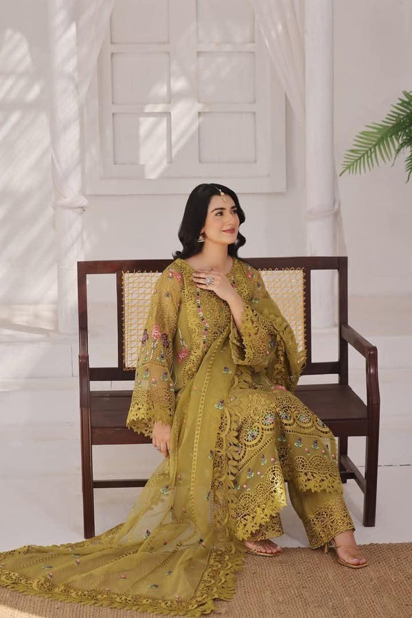 Aneelas Organza Suit-Green-Organza-Aarasta