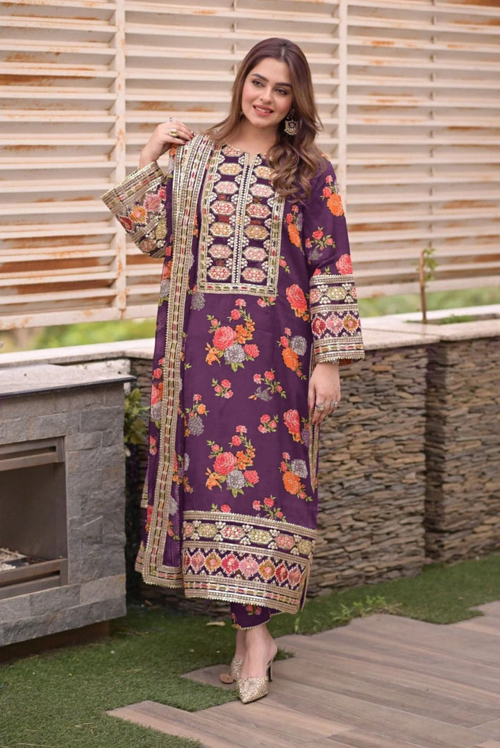 Aneela's Silk Suit-Purple-Silk-Aarasta