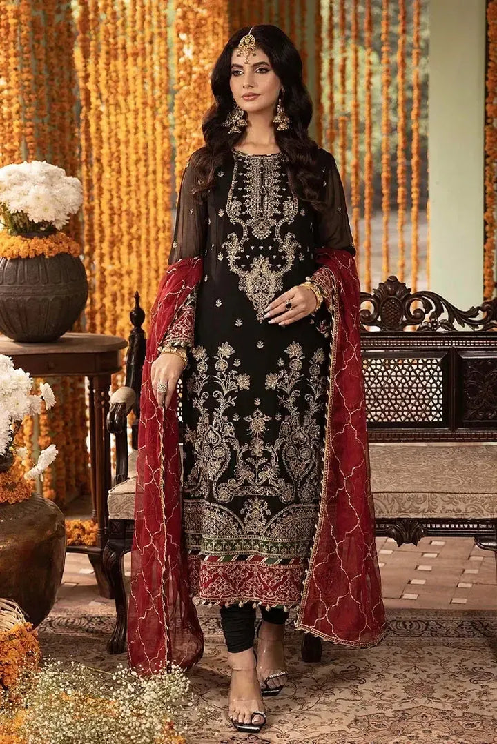 Asim Jofa Chiffon Suit-Black-Chiffon-Aarasta