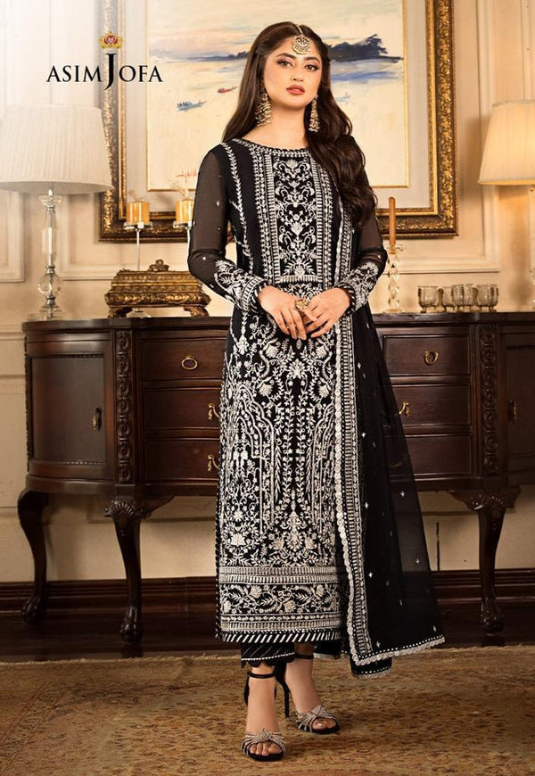 Asim Jofa Chiffon Suit-Black-Chiffon-Aarasta