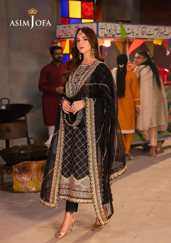 Asim Jofa Chiffon Suit-Black-Chiffon-Aarasta