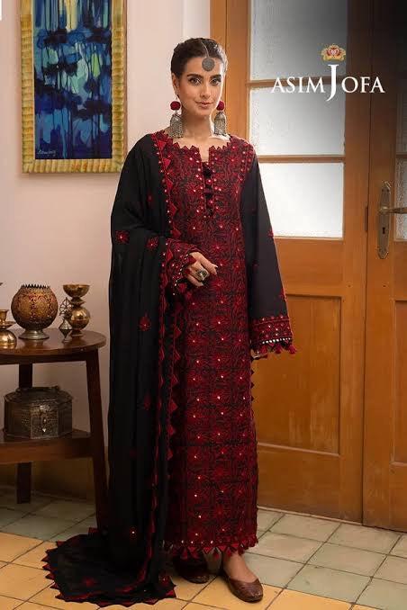 Asim Jofa Chiffon Suit-Black-Chiffon-Aarasta