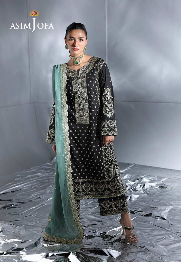 Asim Jofa Chiffon Suit-Black-Chiffon-Aarasta