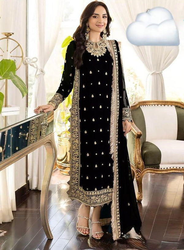 Asim Jofa Chiffon Suit-Black-Chiffon-Aarasta