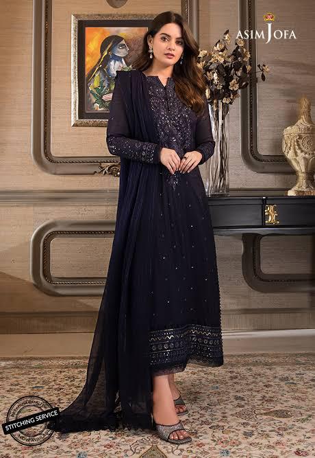 Asim Jofa Chiffon Suit-Black-Chiffon-Aarasta