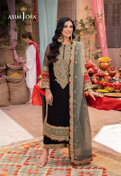 Asim Jofa Chiffon Suit-Black-Chiffon-Aarasta