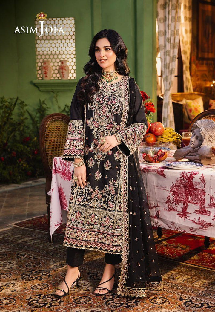 Asim Jofa Chiffon Suit-Black-Chiffon-Aarasta