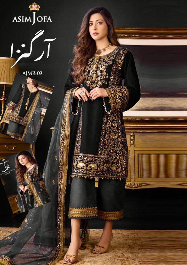 Asim Jofa Organza Suit-Black-Organza-Aarasta