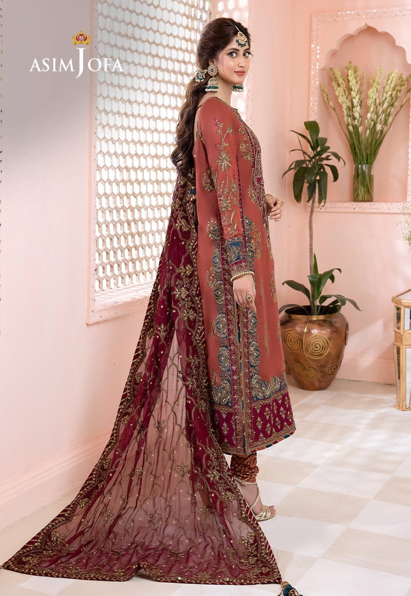 Asim Jofa Chiffon Suit-Brown-Chiffon-Aarasta