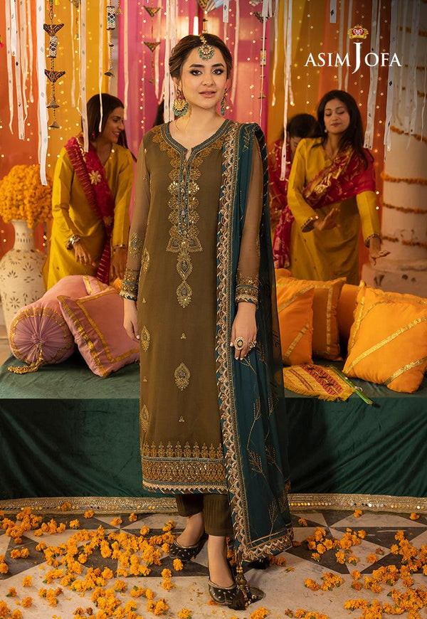 Asim Jofa Chiffon Suit-Brown-Chiffon-Aarasta