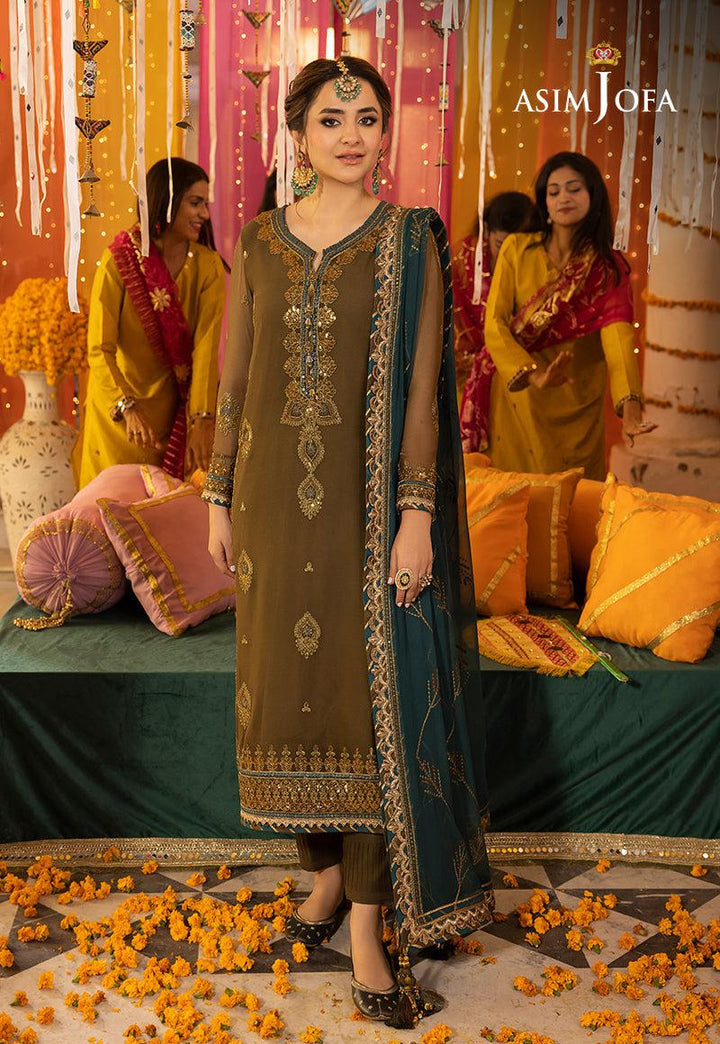 Asim Jofa Chiffon Suit-Brown-Chiffon-Aarasta