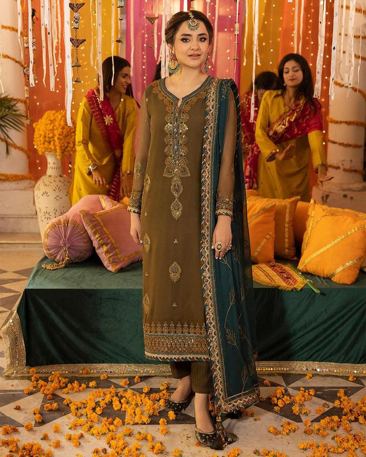 Asim Jofa Chiffon Suit-Brown-Chiffon-Aarasta