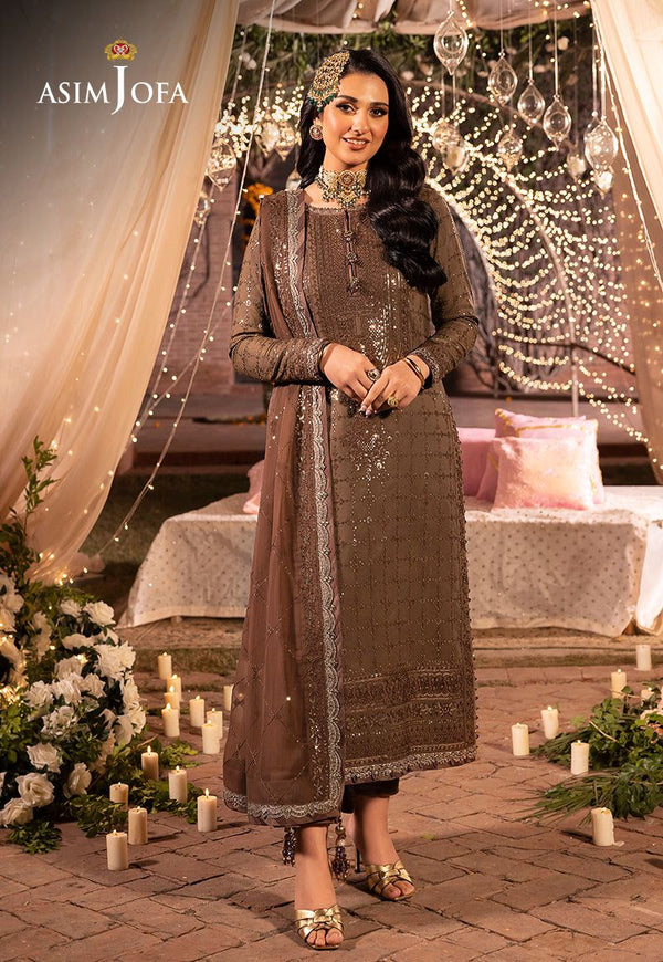 Asim Jofa Chiffon Suit-Brown-Chiffon-Aarasta