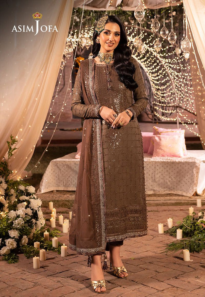 Asim Jofa Chiffon Suit-Brown-Chiffon-Aarasta