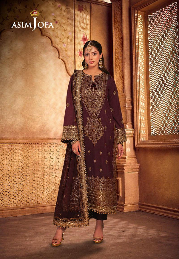 Asim Jofa Chiffon Suit-Brown-Chiffon-Aarasta