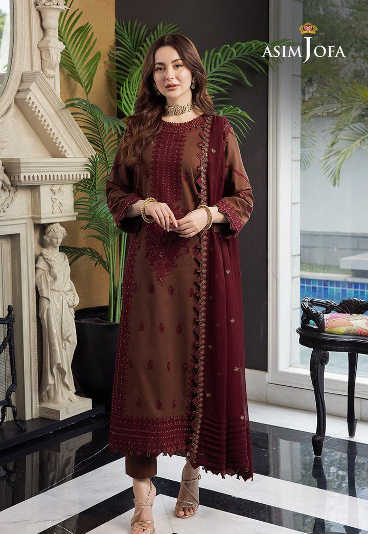 Asim Jofa Chiffon Suit-Brown-Chiffon-Aarasta
