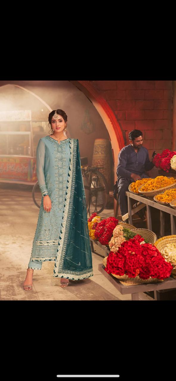 Asim Jofa Chiffon Suit-Ferozi-Chiffon-Aarasta